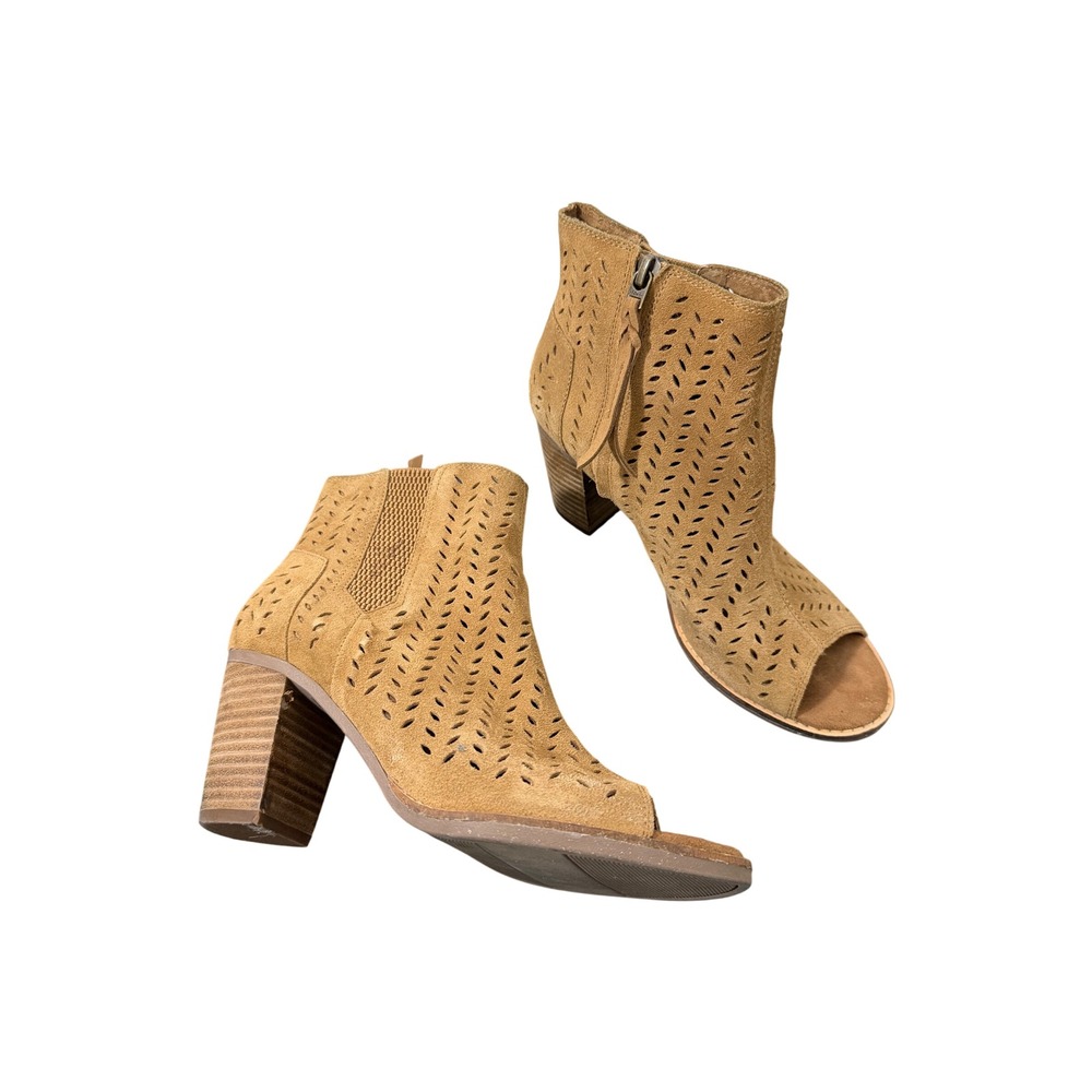 Toms Peep Toe Perforated Ankle Booties 7 Boho Western Coastal Cowgirl Rodeo Chic